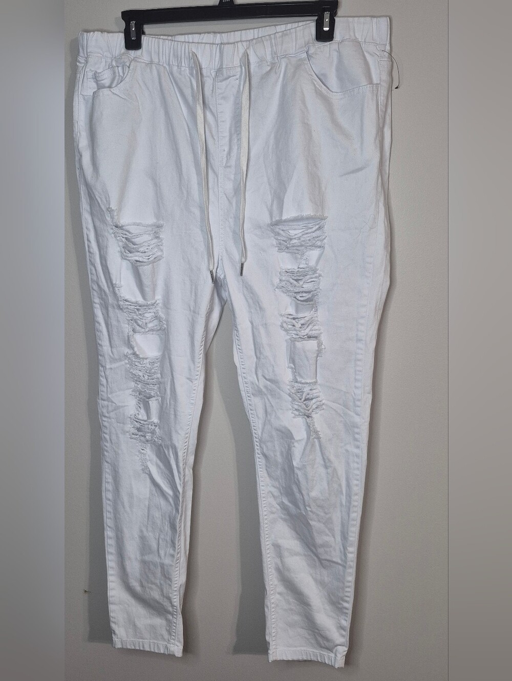 White Distressed Drawstring Jeans